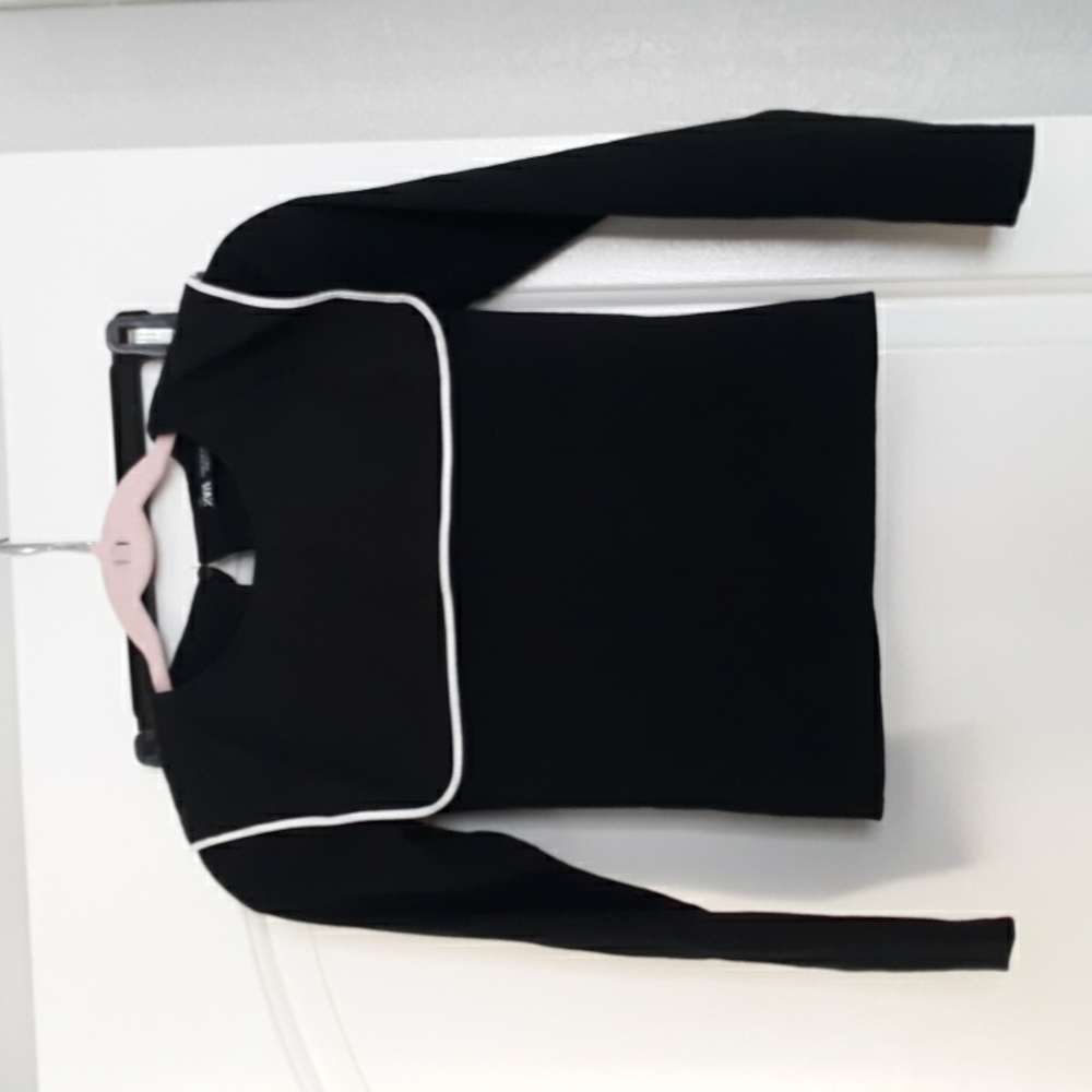Zara black collared ribbed knit top
